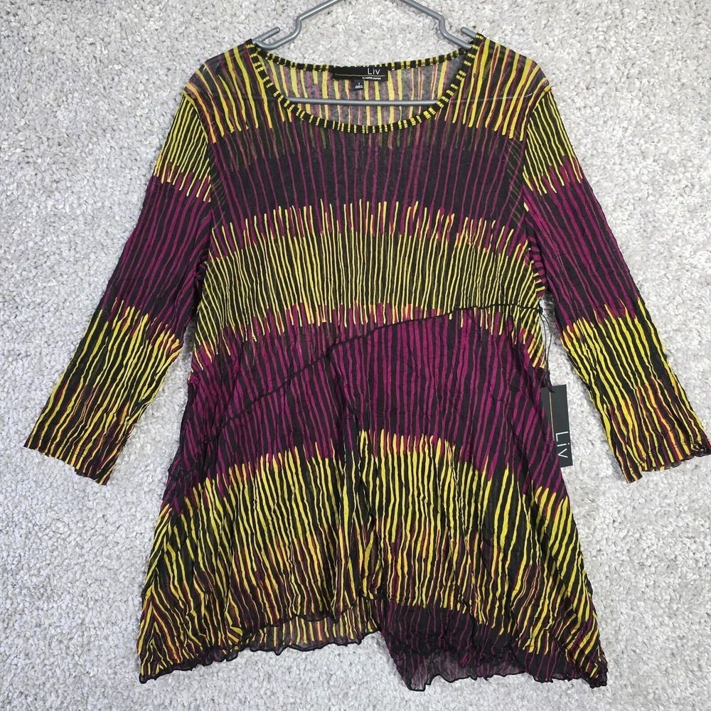 Liv by Habitat Womens Sheer Tunic Top Abstract Stripe Size‎ L Artsy Boho